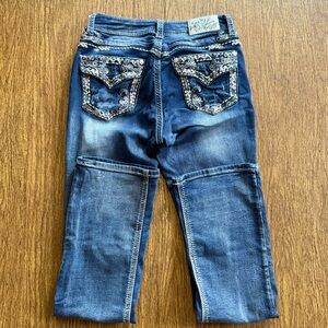 Grace in LA Jeans Bootcut‎ Med Wash Bling Flap Pocket Embellished Distressed 28